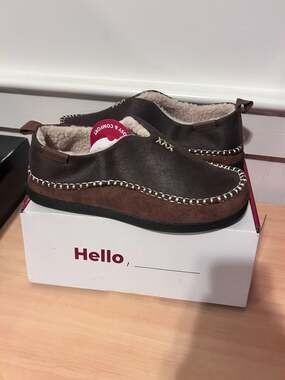 Everfoams Men's Moccasin Slippers with Sherpa Lining Brown Size 12
